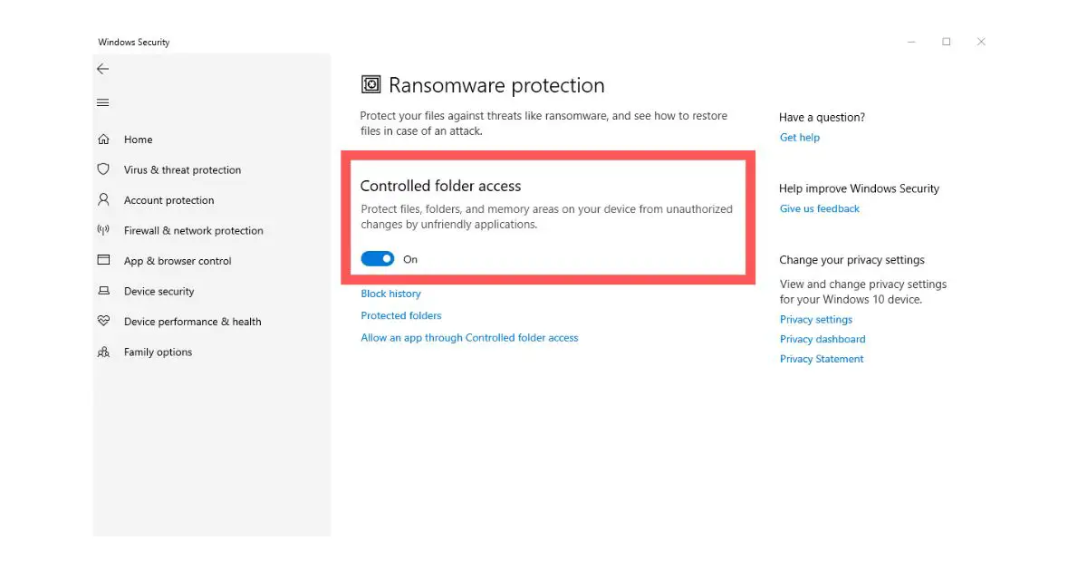 ransomware protection in Windows 10