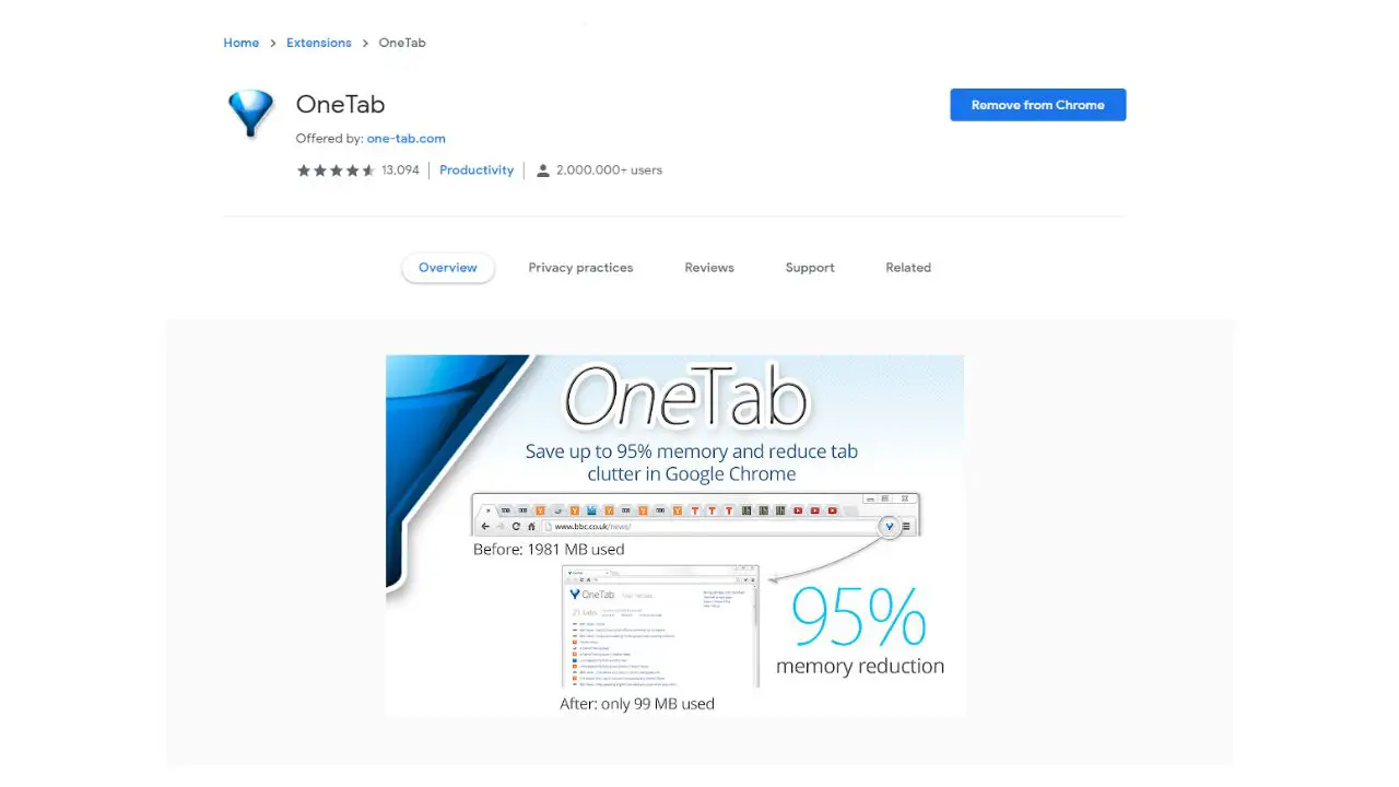 OneTab Chrome extension
